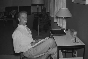 Richard Wilson, Christy and Rick’s dad, sitting in an Eames chair. Other modern furniture can be seen in the background